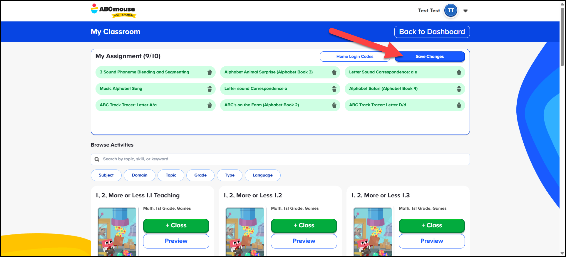 English (American) ABCmouse v1.68.0 Teacher account pointing to save button on assign activitites page.png