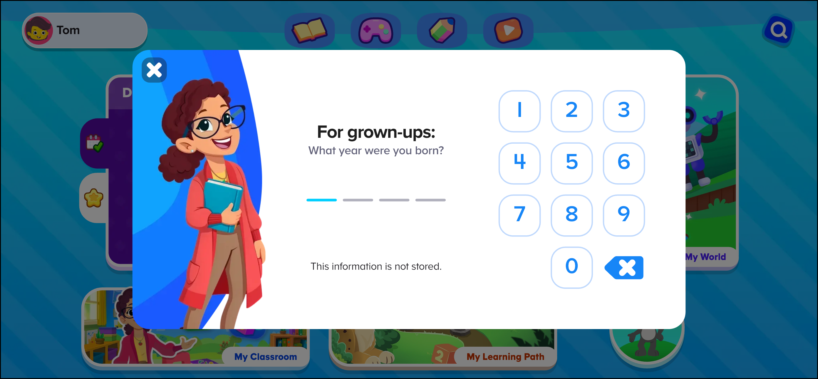 English (American) ABCmouse v1.69.0 student homepage with year gate pop-up for premium users.png