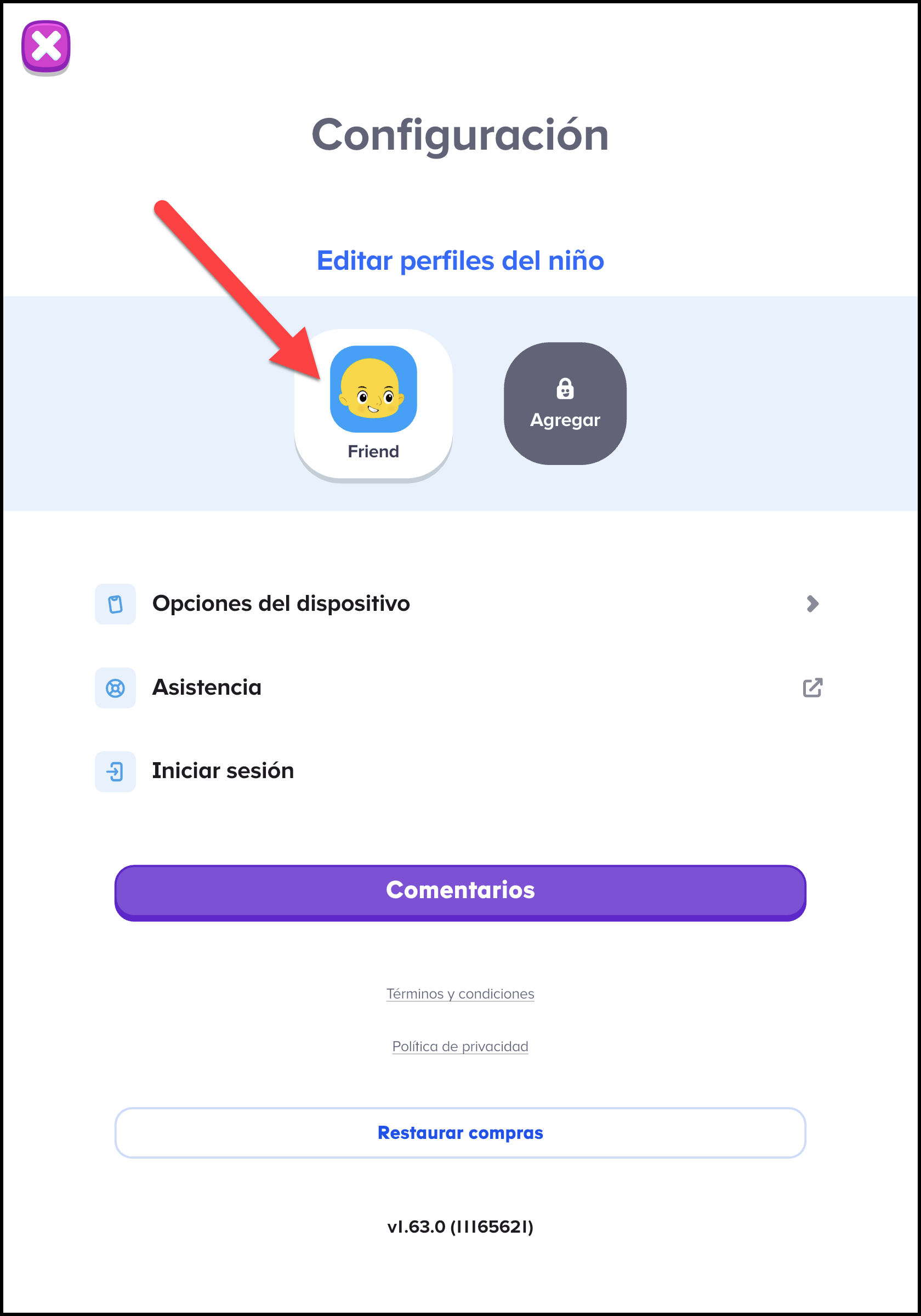 Espanol (Mexico) ABCmouse v1.63.0 existing child avatar in settings page of parent section.png
