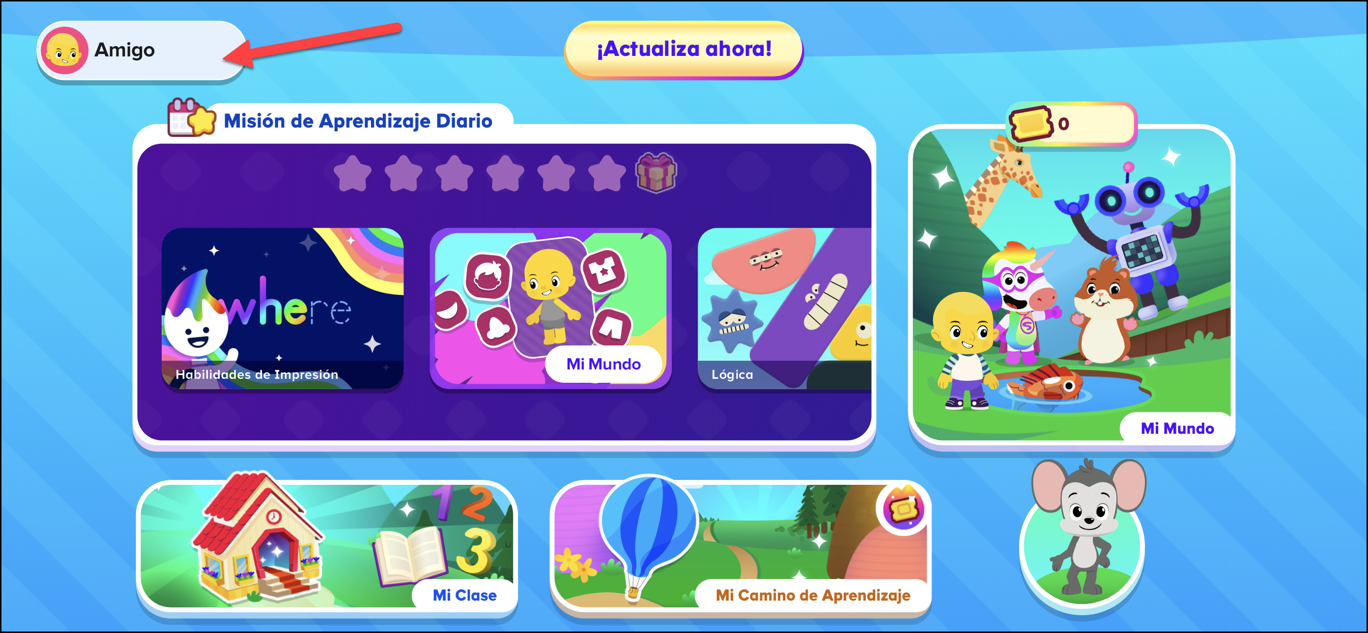 Espanol (Mexico) Student homepage pointing to avatar profile.png