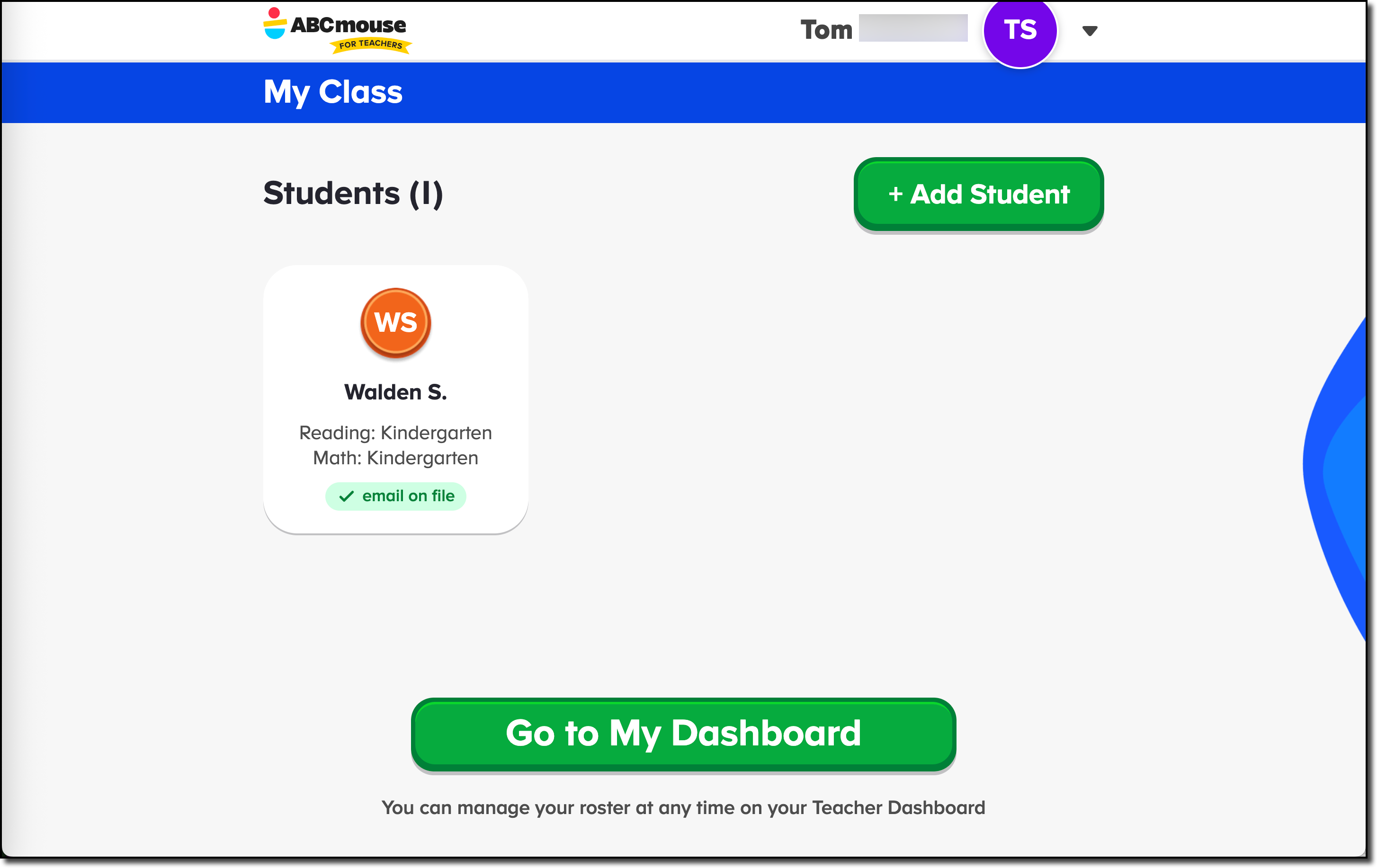 Teacher - Rostering screen with Dasbboard and Add student buttons.png