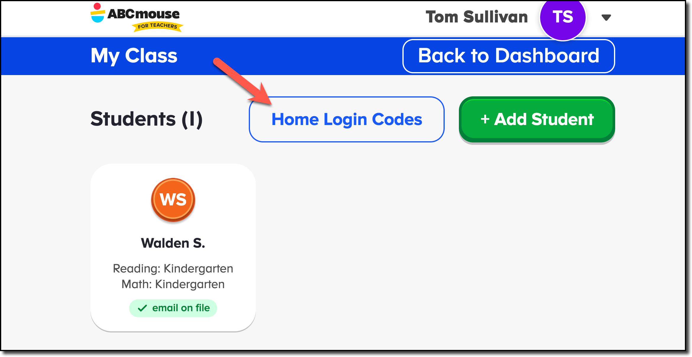 Teachers - Roster screen click Home Login Codes.png