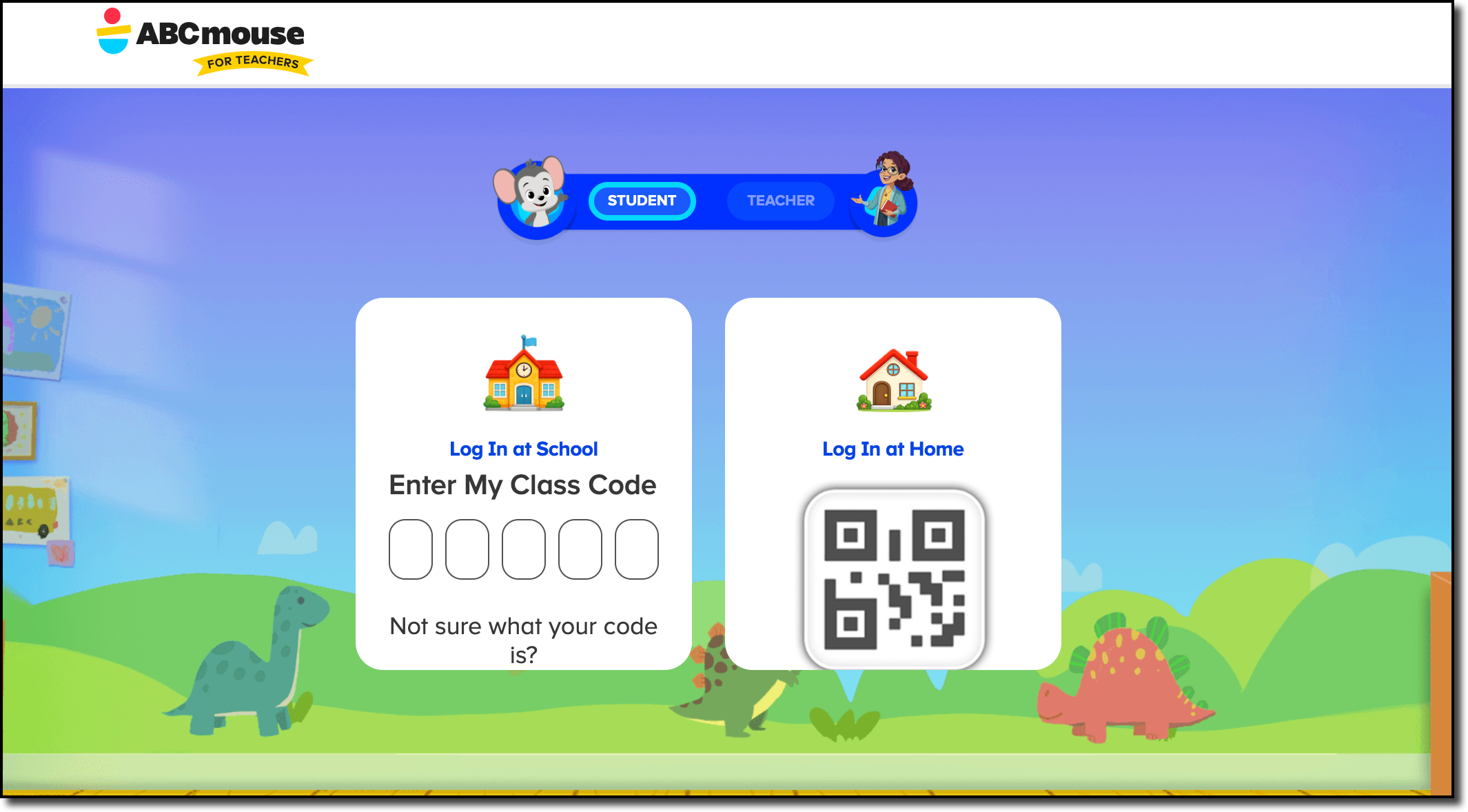 Student login screen - class and home options.png